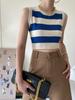 Sexy ribbestrikket tanktopp for kvinner Sommerstriper o-hals Ermeløse beskjæringsoverdeler Street Vintage koreansk moteskjortevest Y2K-klær