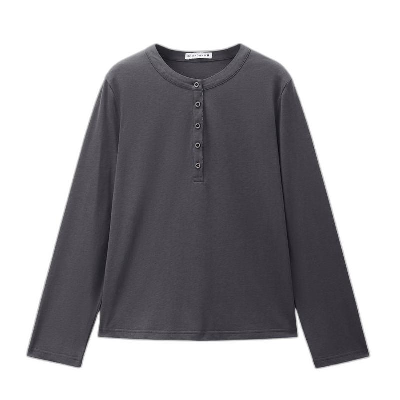 Женская дизайнерская хлопковая футболка-henley с длинным рукавом Giordano L