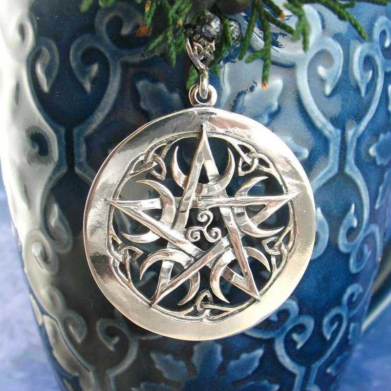 Mond Sichel Pentakel Halskette Wicca Heidnisch Großes Pentagramm Hexerei Gotischer Schmuck für Damen Herren