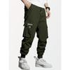 Men Drawstring Elastic Waist Multi Pocket Cargo Pants Ankle Cuffed Jogger Casual Street Trousers