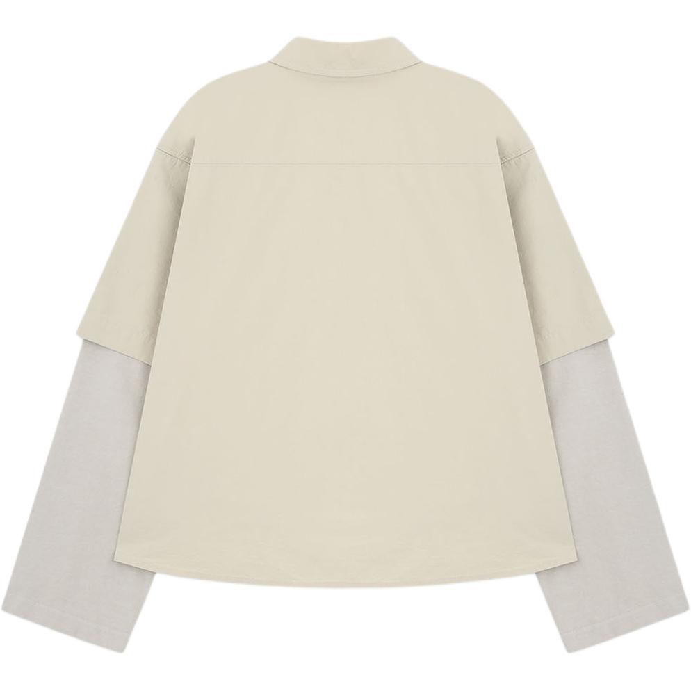 WE11DONE Layered Patch Logo Long Sleeve Shirt Men shirts Beige WD-SH2-25-180-U-BG
