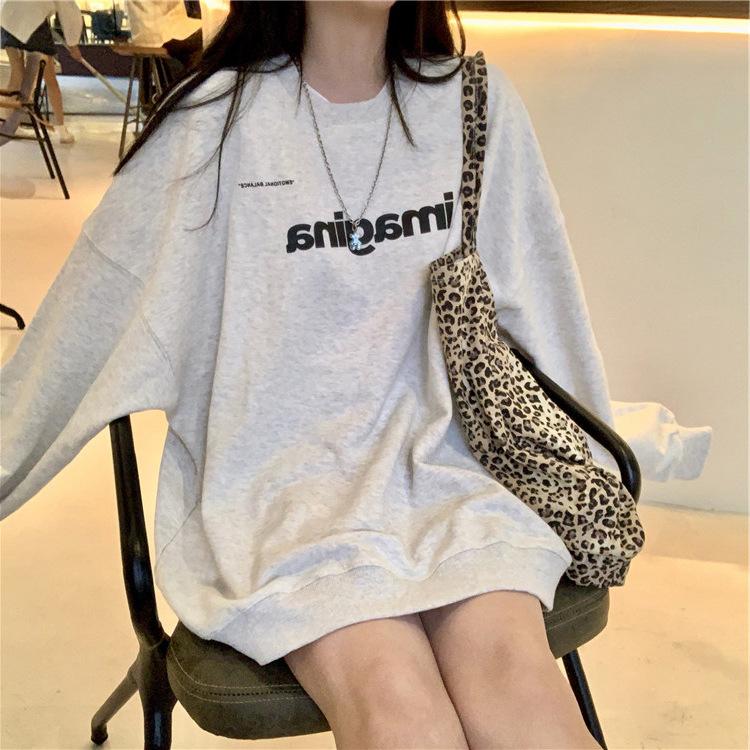 Ladies Letter Print Oversize Loose Pullover Hoodie Women's Autumn Winter Long Sleeved Student Casual Sweatshirt Top