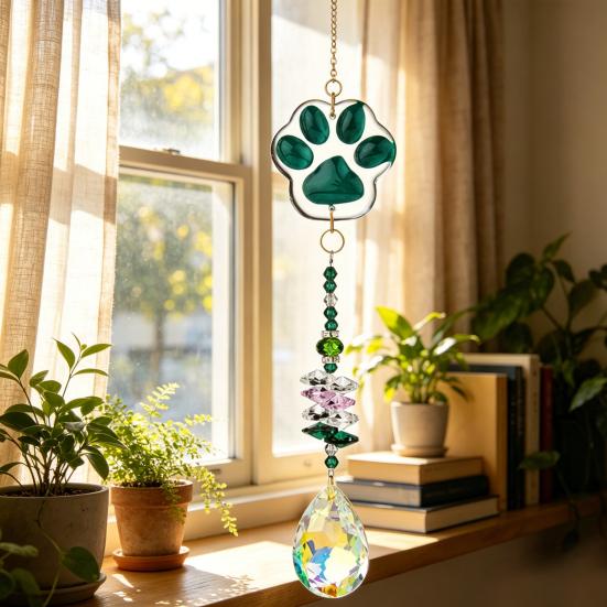 Crystal Cat Paw Wind Chimes, Crystal Suncatchers for Windows Hanging, Prism Rainbow Maker for Indoor Outdoor Home Garden Decor