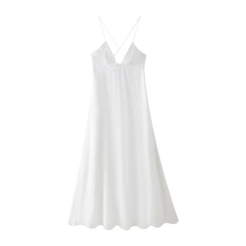 European American Women s Clothing Summer Fashionable V-neck Loose Sling Long Dress M белый