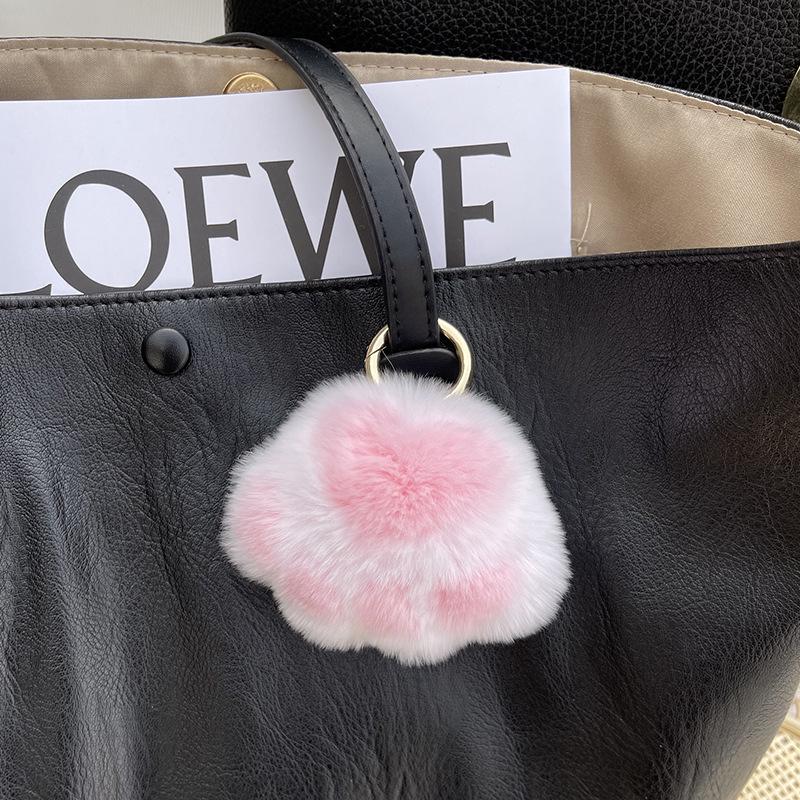 Real Fur Kitten Paw Charm - Plush Rabbit Fur Keychain & Bag Pendant