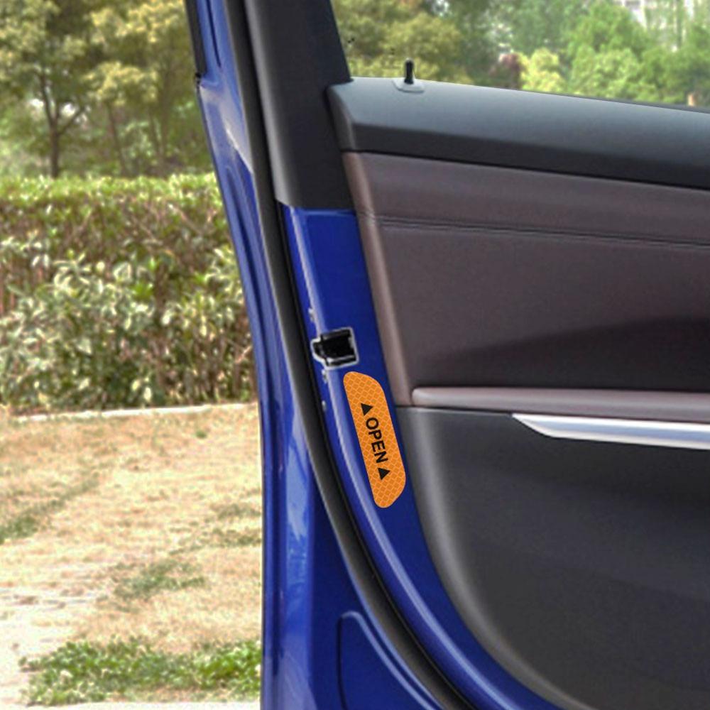 Car Open Door Sticker Door Stickers Open Sign Safety Sticker Reflective Night Warning Tape 4Pcs Decal Accessories
