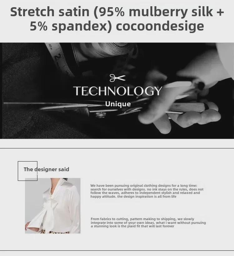 Damebluse i Mulberry-silkesateng for tidlig vår med sløyfe - Langermet