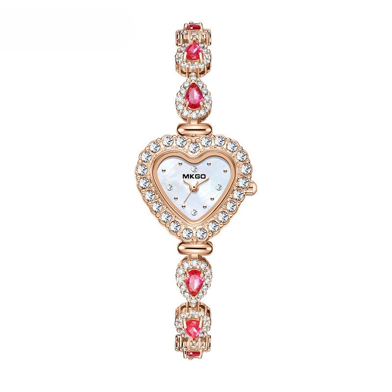 Girls' Watch Niche Luxury Full Diamond Heart Small Dial Watch High-grade Waterproof Bracelet Quartz Watch