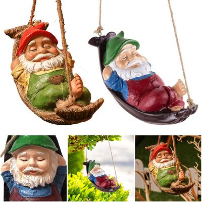 Zabawne krasnale ogrodowe Wisząca statua zewnętrzna Żywiczne ozdoby na drzewo Rzeźby ogrodowe na trawnik Patio Podwórko Dekoracje drzew