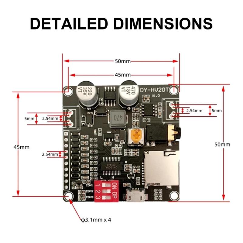 20W Voice Playback Module 6-35V Sound Board USB Downloadable Music Player 24bit Output MP3 WAV Support for Broadcast