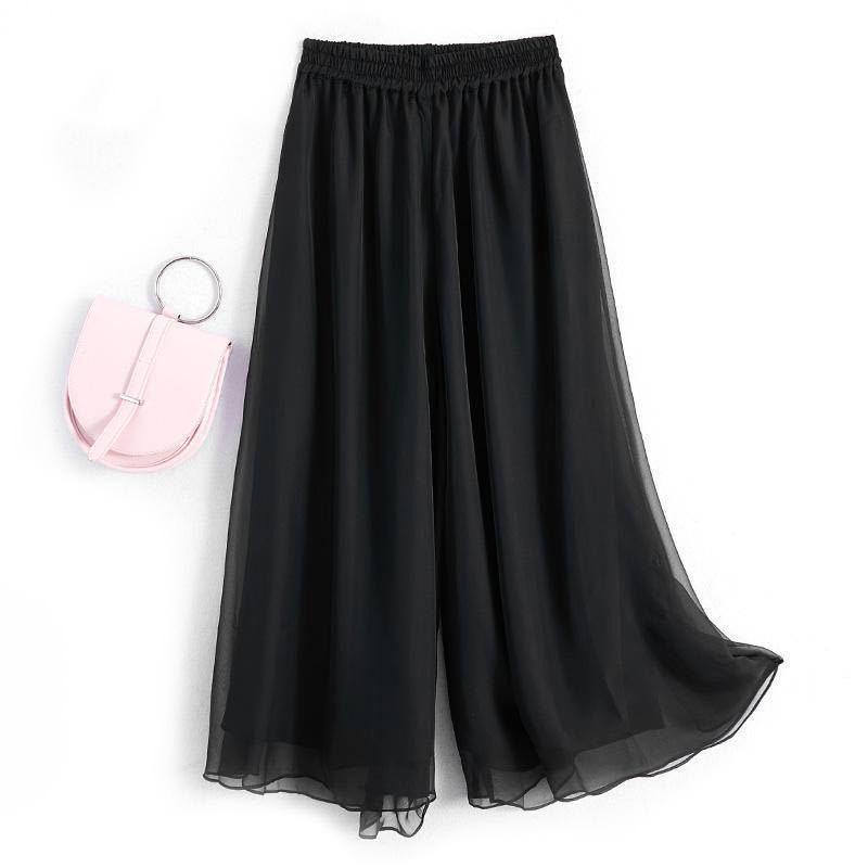 Black Double Layer Wide Leg Chiffon Pants - Ancient Style Dancewear for Spring, Summer, Autumn