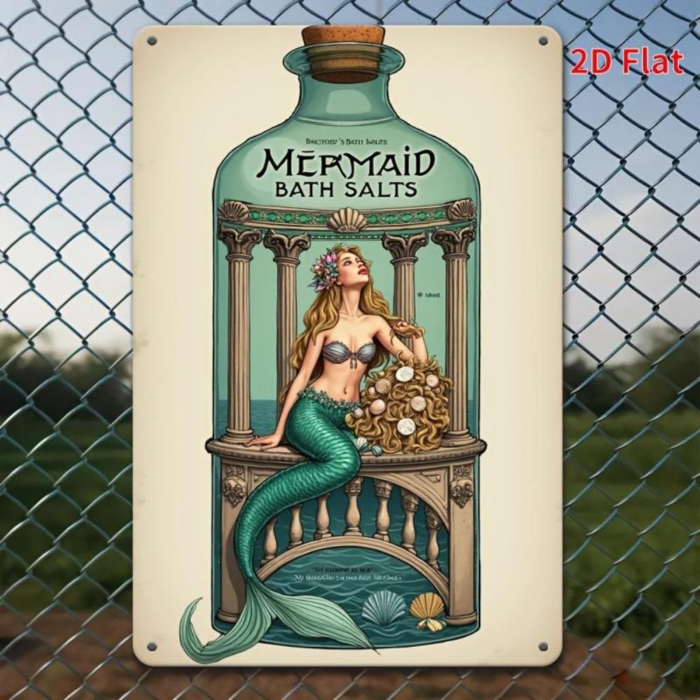 Vintage Mermaid Sea Creatures Metal Wall Art Poster HighResolution Classic Nautical Bathroom Sign for Home Bar Cafe Deco