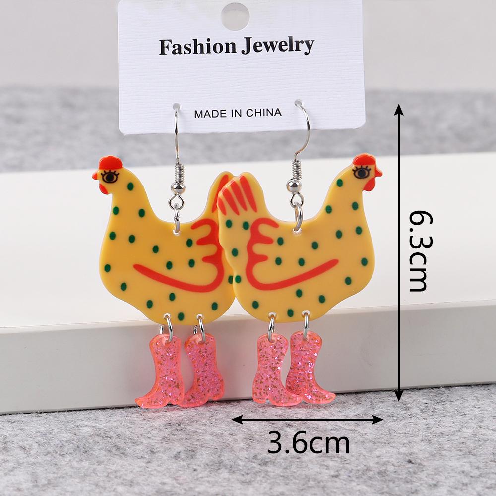 Funny High Heels Hen Dots Acrylic Drop Earrings for Women Girl Cartoon Graffiti Printing Chicken Dangle Earrings Fashion Jewelry