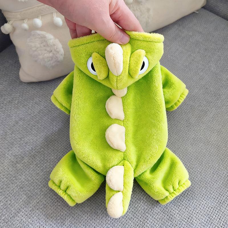 

Warm Dog Jumpsuit Fce Four-Legged Dinosaur Costume Dog Clothes for Small Dogs Bichon Pomeranian Teddy Winter Funny Pet Coats S зелений