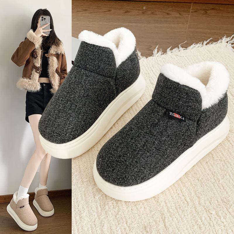 Women's warm cotton shoes in the winter of 2025 new thick-soled fluff all-inclusive heel non-slip velvet warm home cotton shoes