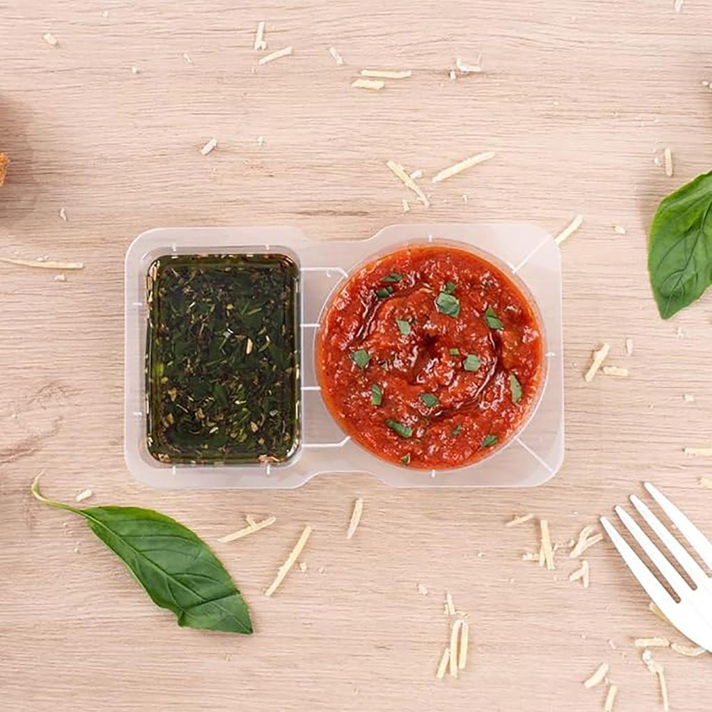 Gewürzbehälter mit zwei Fächern, Gewürzbehälter mit zwei Fächern und Deckel, Snackbehälter mit zwei Fächern