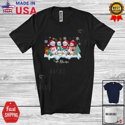 Custom Name Four X-mas Snowman Painting Draw Amusing Christmas Family T-Shirt