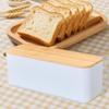 Rectangular Bread Box with Wooden Lid Multipurpose Storage Container Organizer for Kitchen Countertop Fresh Baked Goods