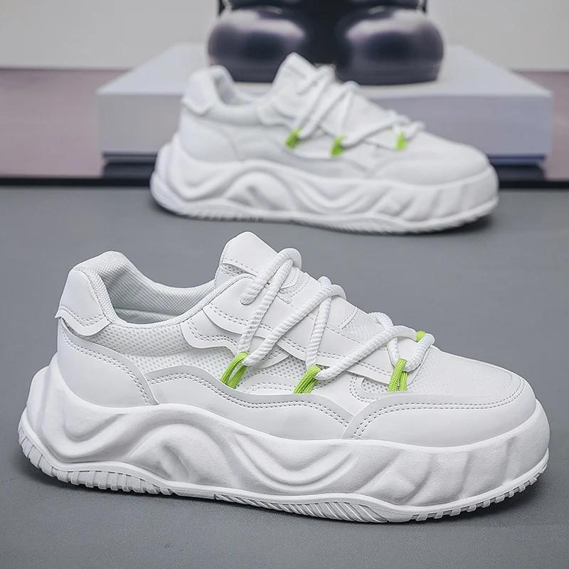 Klobige Sneaker Herren Designer Aufgelöste Sohle Board Schuhe Mode Lässig Leder Stoff Höhe Erhöht Flache Plateau Sportschuhe