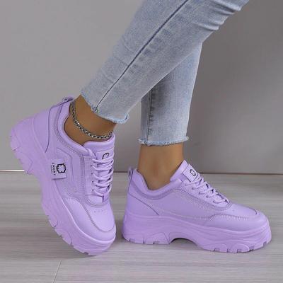 Şeker Renkli Kadın Spor Ayakkabı Öğrenci Kalın Tabanlar Büyük Boy Rahat Platform Soport Ayakkabı Dantel Up Tenis Feminino Mor Zapatos