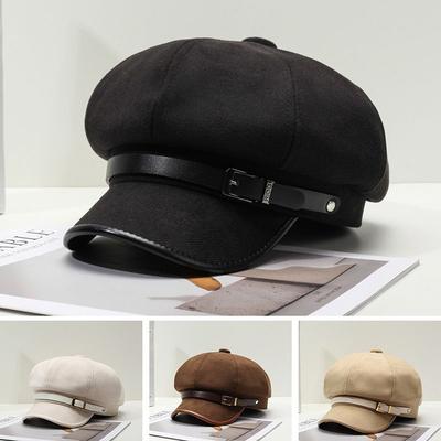 Retro Vielseitige Gürtelschnalle Baskenmütze Herbst und Winter Outdoor Kältefest Achteckige Mütze Britischer Stil Warme Malermütze Koreanisch