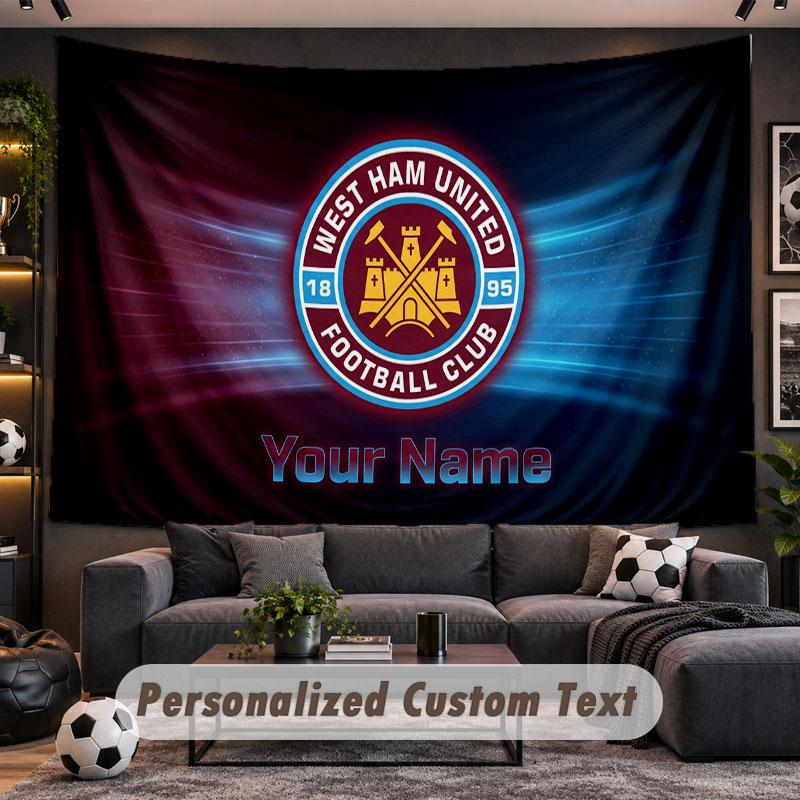 Wall Hanging Tapestry Custom NameWest Ham United football Pattern Personalized Printed Fabric Wall Decor