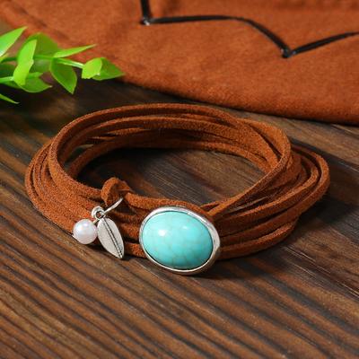 Bohemian Ethnic Accessories Turquoise Pendant Vintage Leather Necklace