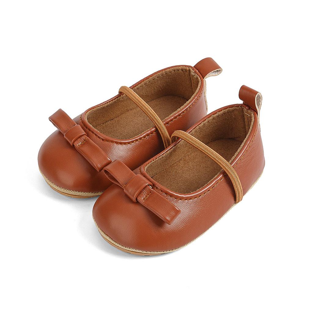 

Princess Baby Shoes With Solid Color And Bow Decoration For Toddler Girl Fashion 12cm коричневий