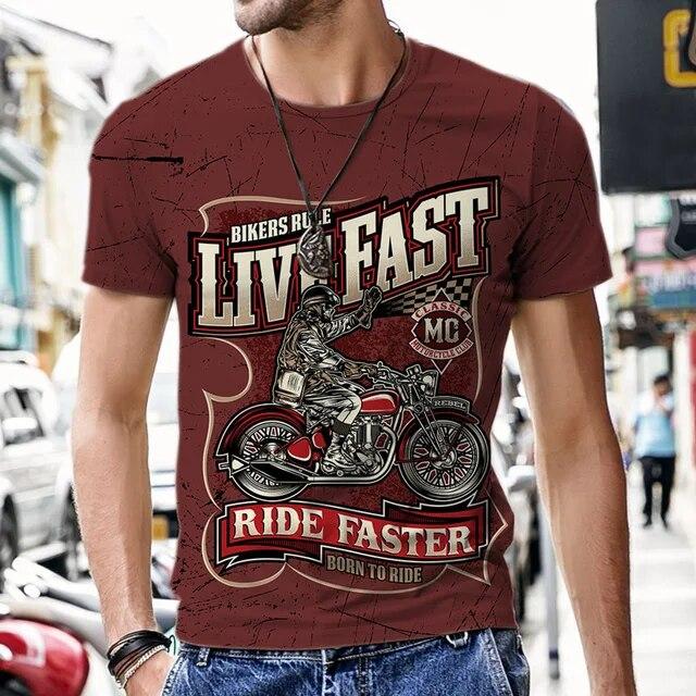 T-Shirts For Men 3D Prints Vintage Motorcycle Graph Casual Plus Size Short Sleeve Top Y2k Fashion Streetwear Men's Clothing Tees