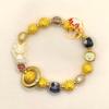 Pink Cloisonné Nine-tailed Fox Bracelet with Gold Leaf and Enamel Beads