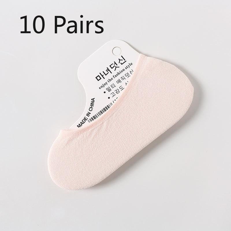 10 Pairs of  Women's Summer Ultra Thin Candy Color Versatile Breathable Silicone Invisible Boat Socks