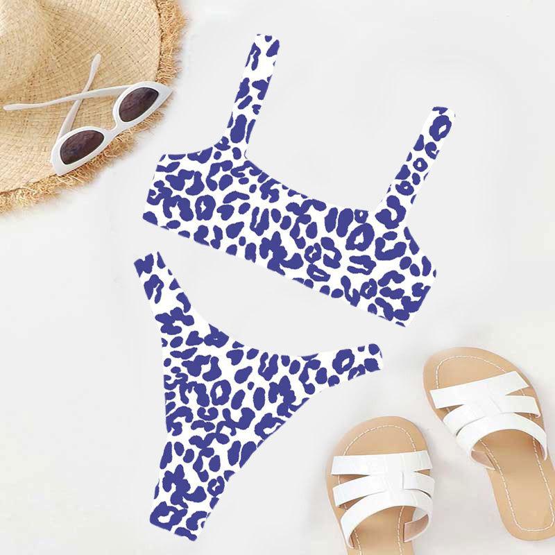 Bikini baddräkt i europeisk och amerikansk stil med hög midja och flerfärgat tryck