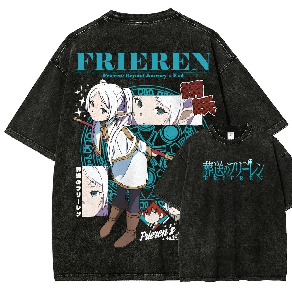 

Anime Frieren: Beyond Journey s End Frieren Clothing Men Women Tshirts Casual Cotton Tee Vintage Washed T-shirt Harajuku T Shirt XXL чёрный