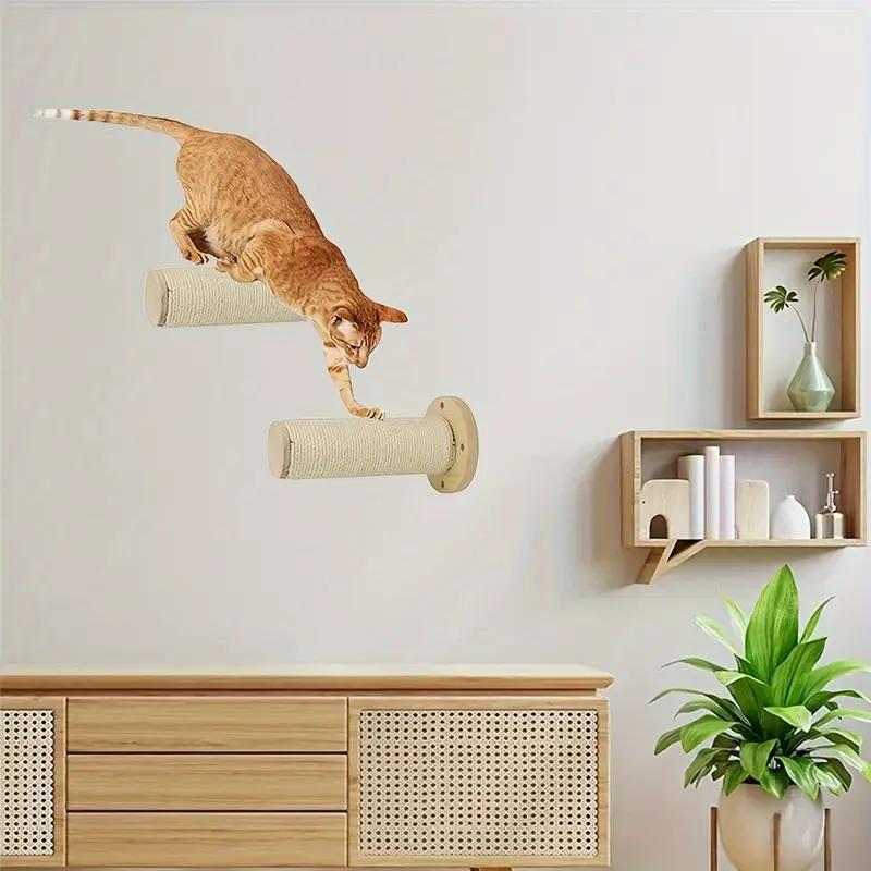 Wooden wall-mounted cat tree with sisal scratching posts Cat hammock Staircase Cat jumping, play and climbing frame