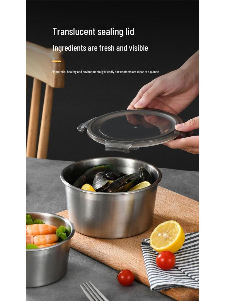 304 Stainless Steel Food Storage Container Set (4-Piece): Round, Sealed, Fresh-Keeping for Lunches, Camping, and Picnics.