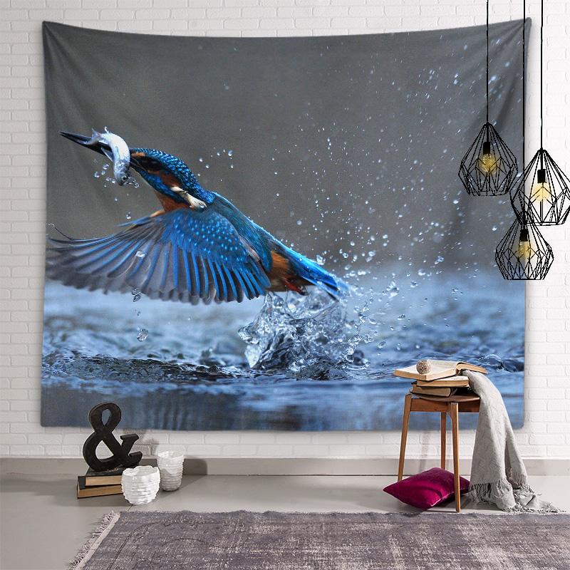 Tapiserie Kingfisher Artă de perete cu păsări Tapiserie decorativă Kawaii Cameră pentru copii Sufragerie Dormitor Cameră Estetică Decor interioară