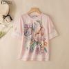 ZANZEA Women Casual Round Neck Floral Print Loose Lace Splice Short Sleeve Blouse