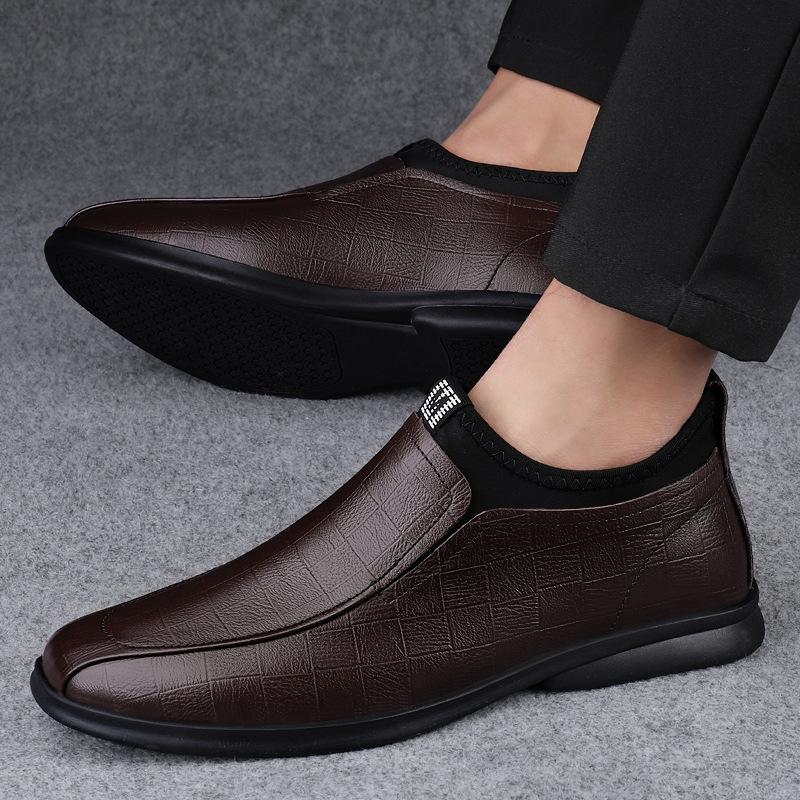 Men's Shoes First Layer Cowhide Casual Shoes Autumn and Winter Low-heeled Foot Leather Shoes Men's Large Size British Style Dad Shoes