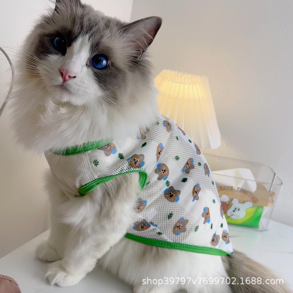 ins wind breathable mesh cool spring and summer thin dog cat clothes vest teddy bear pet clothing