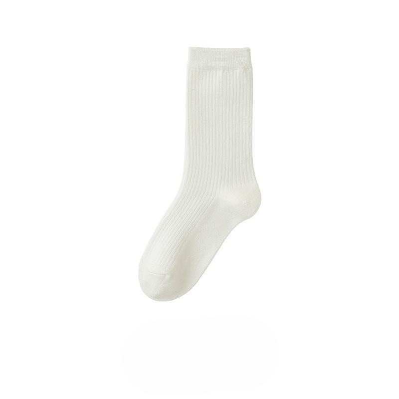 

Базовые однотонные носки для женщин, Вертикальные бесшовные махровые носки, Универсальные носки до середины икры на шнурке, Осенние хлопковые носки 1 pair молочный белый