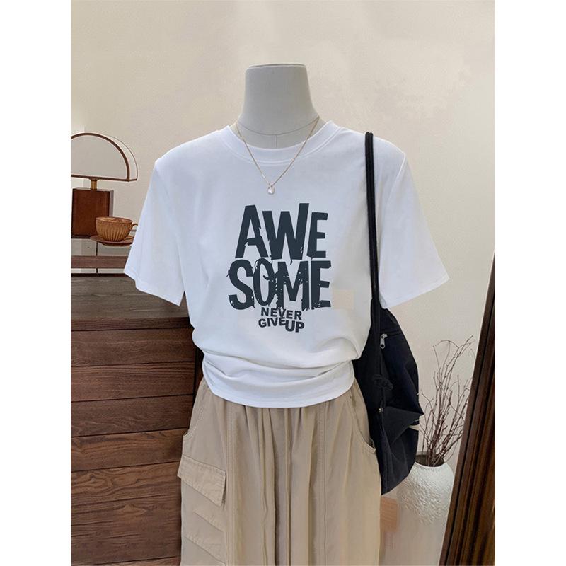 

2026 Women s Cotton Short-Sleeve T-Shirt with Niche Design and Letter Print 3XL