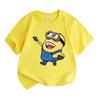 Kids Boys Girls 100% Cotton O-neck Short Sleeve T-Shirt, Cute Cartoon Yellow Minion Character Print Casual Soft Breathable Summer Daily Tee Tops for C