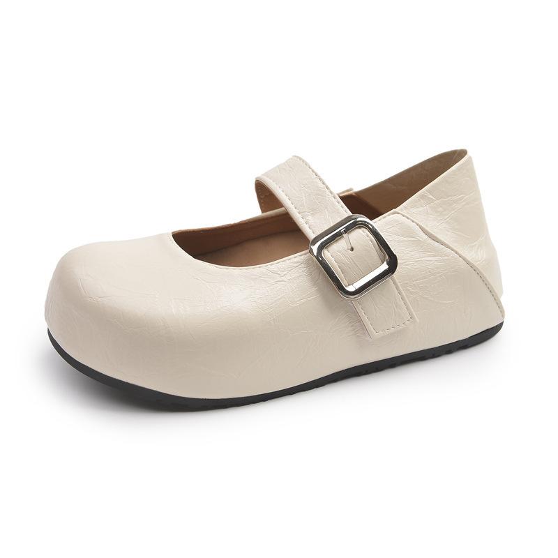 Mori Damenstil flache Einzel-Schuhe Damenrock Frühling 2025 neu Ein-Wort-Schnalle Weichleder Weichsohlen Mary Jane Schuhe