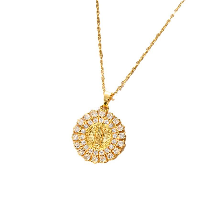 Kupfer Mikro-Set Zirkonfarbener Jungfrau Maria Anhänger Damen Halskette Anhänger Anhänger Zubehör