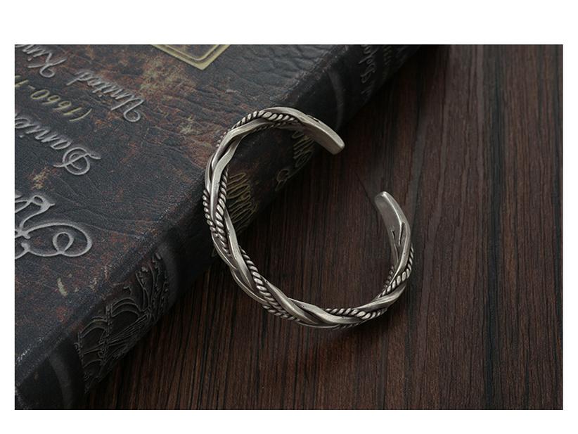 Retro Braided Open Bangle: S925 Silver Plated Unisex Bracelet - Trendy Heavy Industry Design