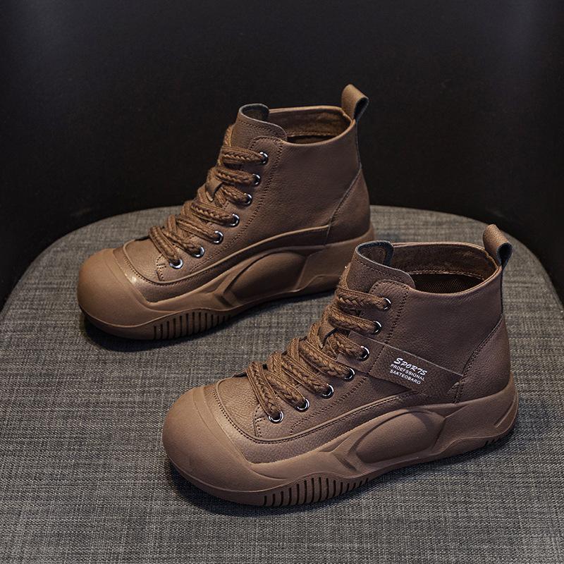 Internet Celebrity Martin Boots Women's Shoes 2025 Autumn New Thick-soled Heightening Short Boots High-top Casual Shoes Retro British Style