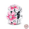copper Cute Pink flowers Heart Pendant Bead Charms Compatible With 4MM hole diamete Charm Bracelets for Women Do It Yourself Jewellery Making Gift