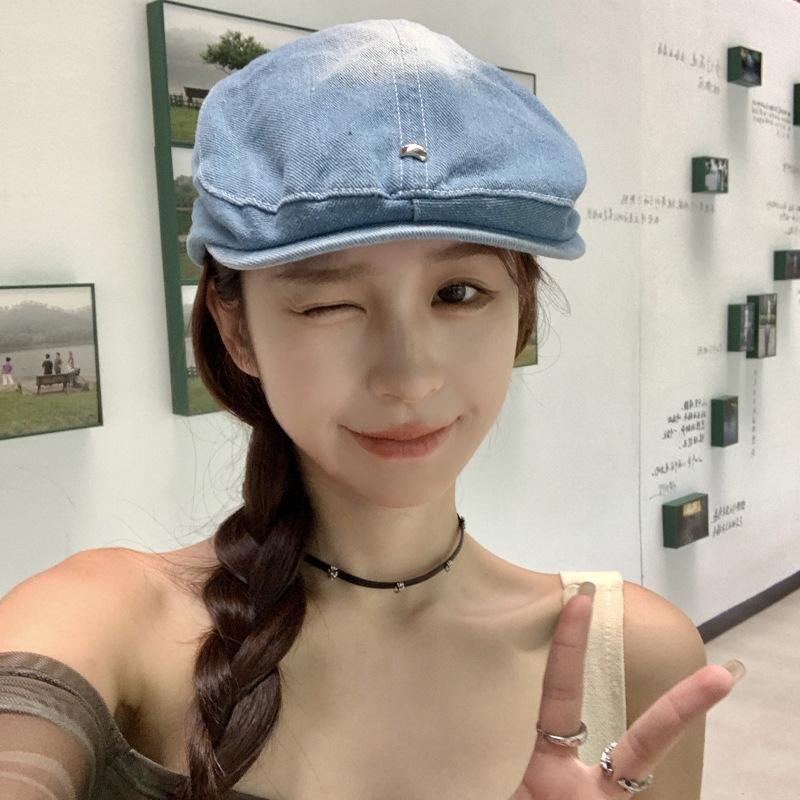 Spring and Summer Washing Cowboy Front Hat Girl Old Retro Hot Girl Newspaper Boy Hat Hong Kong Style Ins Style Versatile Beret