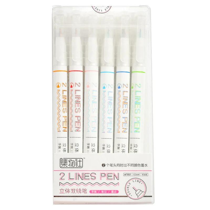 Two-color Key Double-line Pen Three-dimensional Outline Cute Dreamy Drawing Creative Round Head Hand Account Pen Fluorescent
