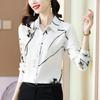Women's Ink Flower Print Long Sleeve Chiffon Button Down Shirt